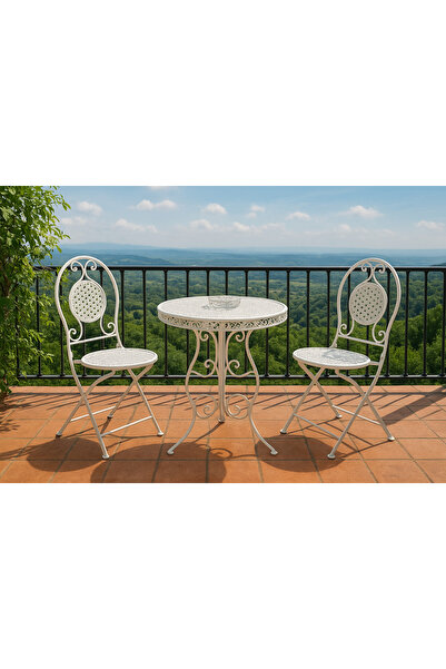 housewife Masa Sandalye Takımı Ferforje Beyaz