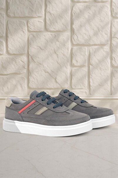 Rakerplus Gray Genuine Leather Lace-Up Boys' Sneakers