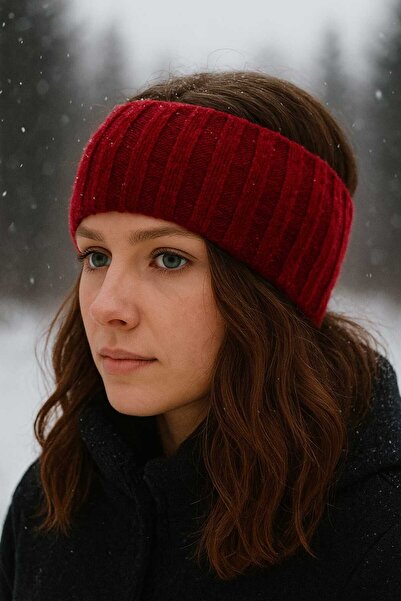 BYFASHION Kışlık Yünlü, Hafif, Kaymaz, Bordo Renk Kışlık Bandana Bere