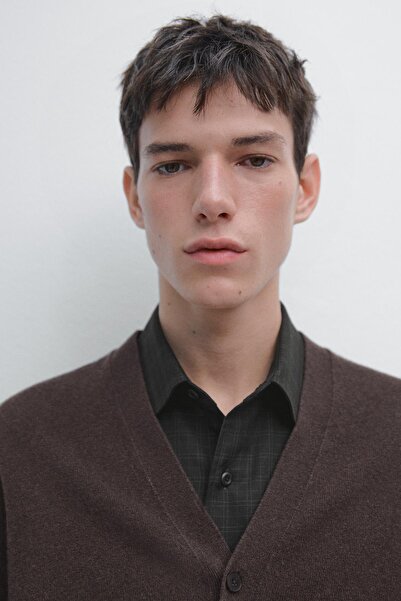 Massimo Dutti Yün karışımlı V yaka triko hırka