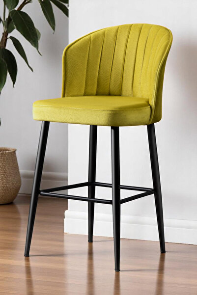 MYMASSA Rubi Bar Sandalye - Babyface Sarı - Siyah Metal Ayak - Bar Taburesi /...