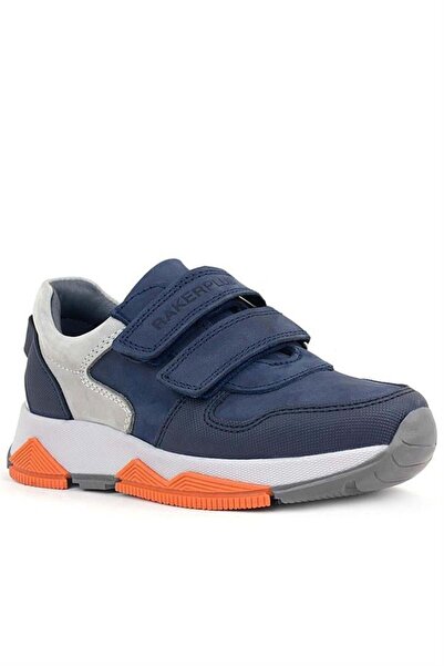 Rakerplus Genuine Leather Navy Blue Gray Kids Sneakers Sports Shoes