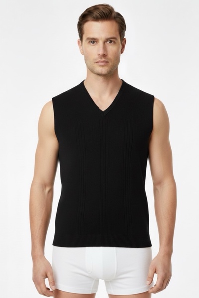 Katmirra Knitted Thick Zero-Sleeve Acrylic (Wool) V-Neck Winter Underwear Undershirt