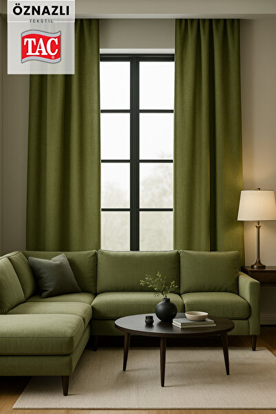 Taç Doğal Doku Keten Görünümlü Fon Perde – Ekstraforlu Büzgülü, Zengin Renk Kartelalı Model, Sade Şık