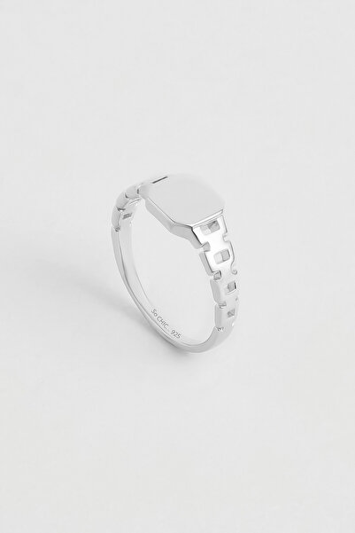 So CHIC... Zincir Detaylı 18 Ayar Beyaz Altın Kaplama Gümüş Yüzük