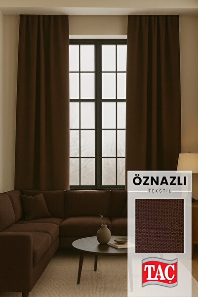 Taç Doğal Doku Keten Görünümlü Fon Perde – Ekstraforlu Büzgülü, Zengin Renk K...