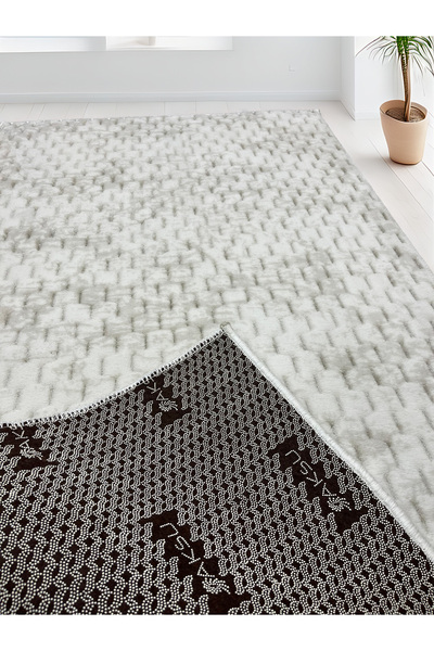 Dinarsu Yıkanabilir Kesme Halı Bohem Modern Mozaik Krem Desenli Kaymaz Taban ...
