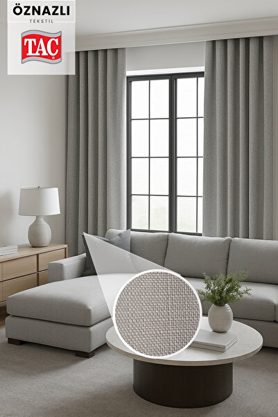 Taç Doğal Doku Keten Görünümlü Fon Perde – Ekstraforlu Büzgülü, Zengin Renk Kartelalı Model, Sade Şık