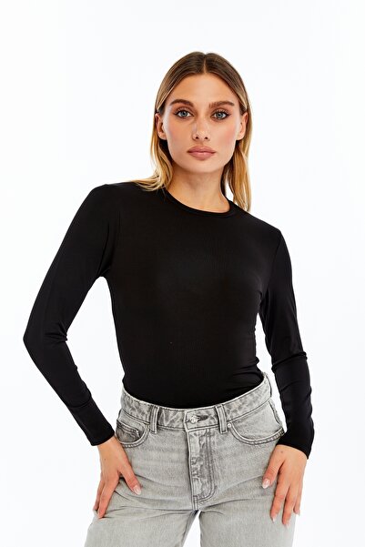 VERANOYA Yuvarlak Yaka Uzun Kollu Bluz Siyah