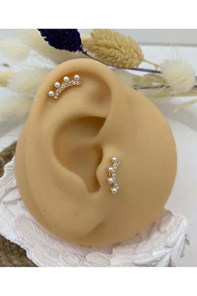Arescollection incili zirkon taşlı kıkırdak helix tragus lobe conch uyumlu piercing küpe