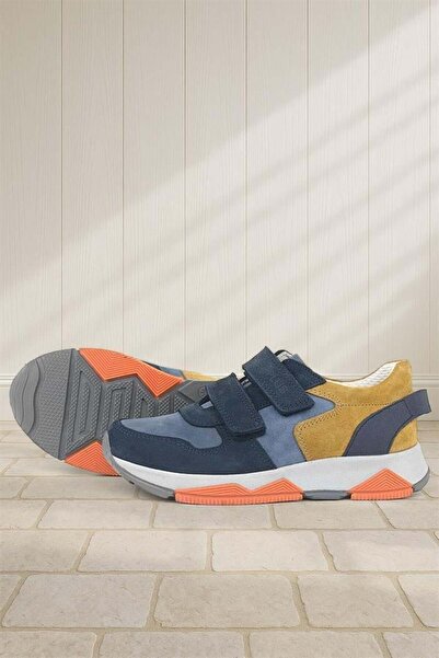 Rakerplus Dětské tenisky sportovní boty z pravé kůže Navy Blue Tan