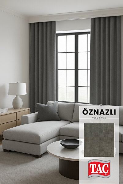 Taç Doğal Doku Keten Görünümlü Fon Perde – Ekstraforlu Büzgülü, Zengin Renk Kartelalı Model, Sade Şık