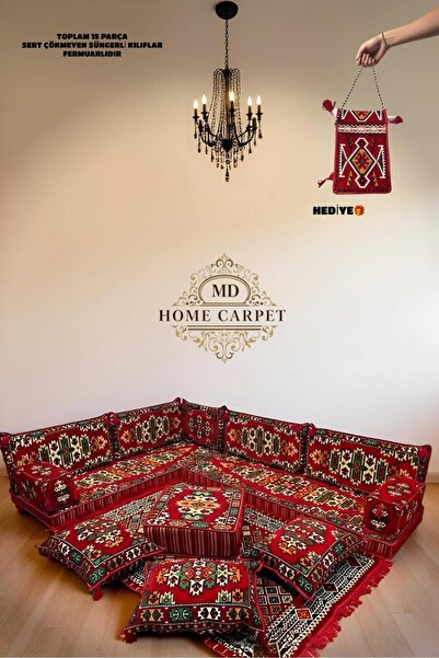 mdhomecarpet Şark Köşesi Sert Çökmeyen Süngerli Minder Takımı Oturma Grubu