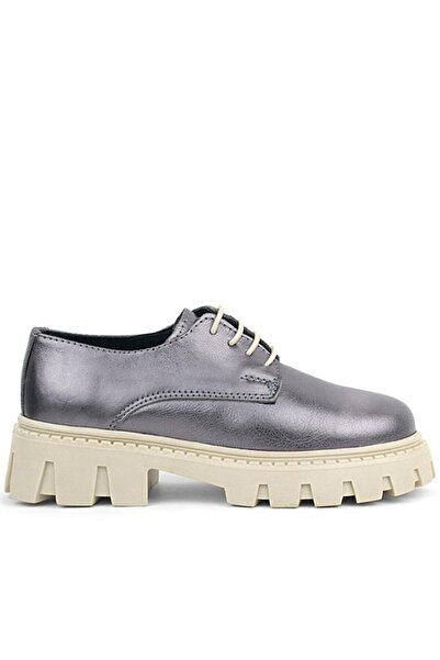 Rakerplus Platinum Genuine Leather Lace-Up Girl's Oxford School Shoes