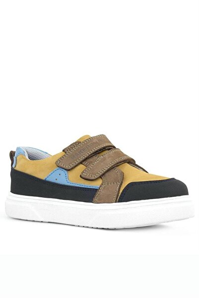 Rakerplus High Sole and Velcro Genuine Leather Children's Sneakers - Tan