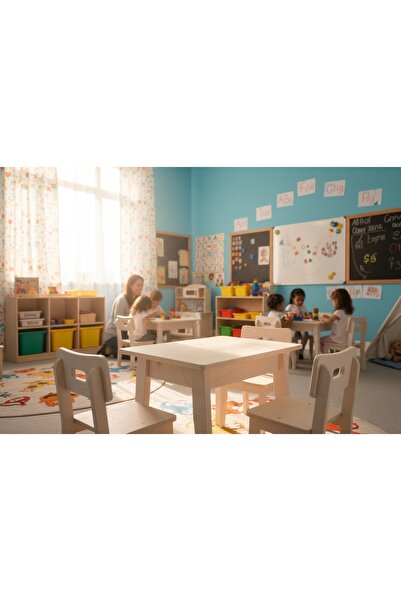 Dizaynhome Çocuk ders çalışma masası naturel 2 sandalyeli