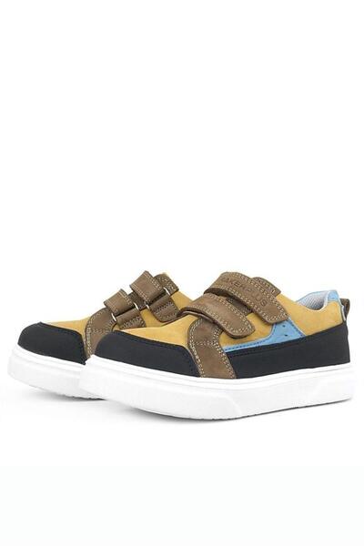 Rakerplus High Sole and Velcro Genuine Leather Children's Sneakers - Tan