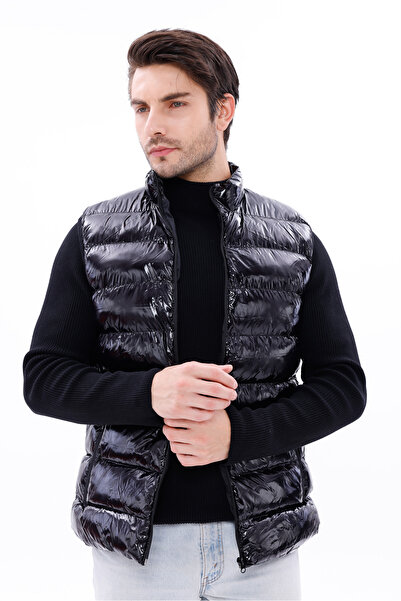 freemen Чоловічий чорний блискучий тканинний надувний жилет