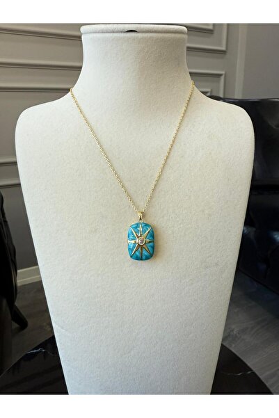 Store Yüzde Yüz Çelik Zincir Altın Kaplama Zirkon Taşlı Mavi Açılabilir Kolye
