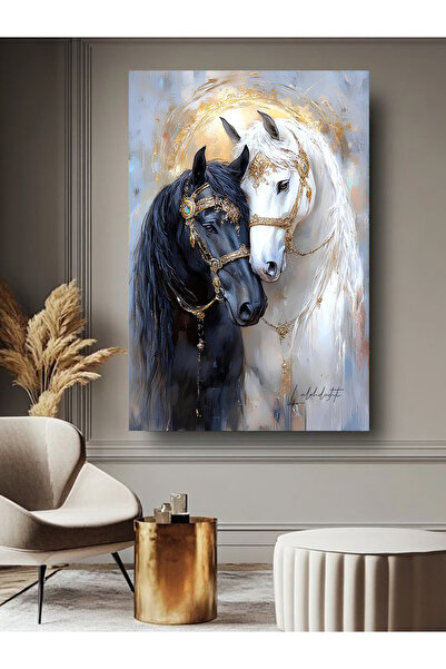 ESLEM SİYAH VE BEYAZ AT KANVAS TABLO