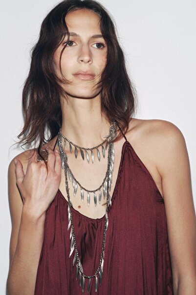 mos&more Marka Model,Gümüş Çoklu Uzun Elegant Kolye