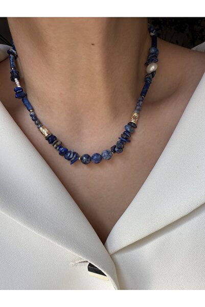 LUSORA ACCESORY Lusora Accessory Lapis Lazuli ve İnci El Yapımı Doğal Taş Kolye