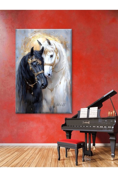 ESLEM SİYAH VE BEYAZ AT KANVAS TABLO
