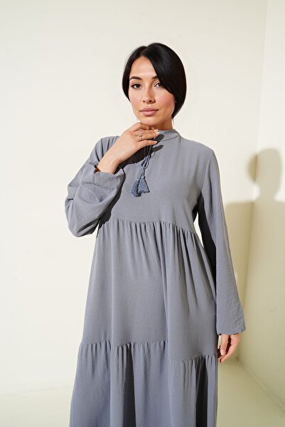 Hiccup BDART Fiyonk Bağcıklı Yaka Detaylı Maxi Elbise