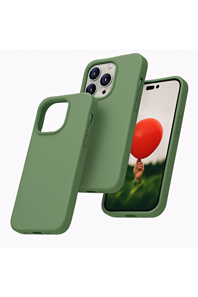 HyperAge iPhone 14 Pro Yeşil Silikon Uyumlu Kılıf İçi Süet Silinebilir Kamera...