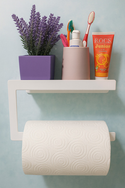Lamizon White Paper Towel - Rack Kitchen Countertop, Adhesive Roll Napkin Holder
