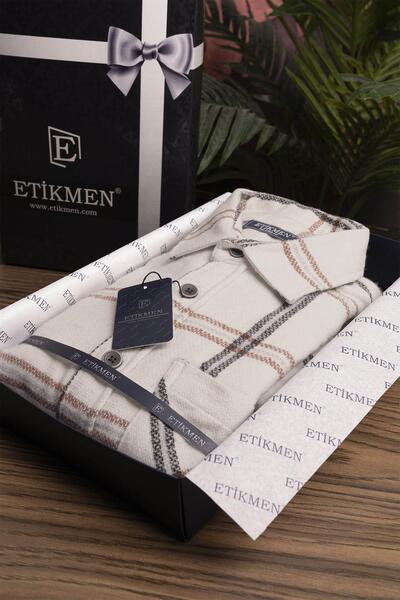 Etikmen Чоловіча сорочка в смужку "Лісоруб" великого розміру з кістяною біло-чорною смужкою з подарунковою коробкою