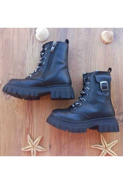 SKY MODA Kız Çocuk Komple Kürklü Soğuk Geçirmez Kaymaz Taban Dikişli Fermuarlı Bot