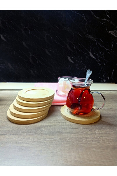 isometric 6 Adet Bambu Yuvarlak Çay Tabağı, Çay Bardağı Altlığı, Estetik Sunum Sunumluk, Doğal Malzeme