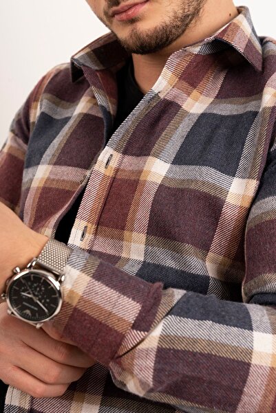 Etikmen Férfi favágó ing - sötétkék, bordópiros mintás, díszdobozban