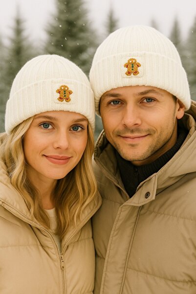 byebruketenci قبعة كريمية فاخرة من الصوف بلون كريمي فاتح مع تفاصيل لكمة رجل الكوكيز