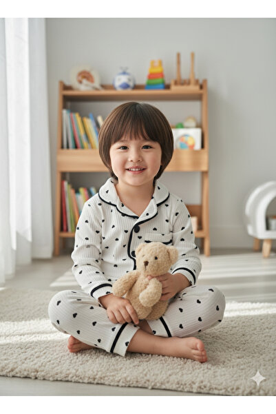 dolaş kids Kız Çocuk Pijama Takımı Pamuklu Kalpli