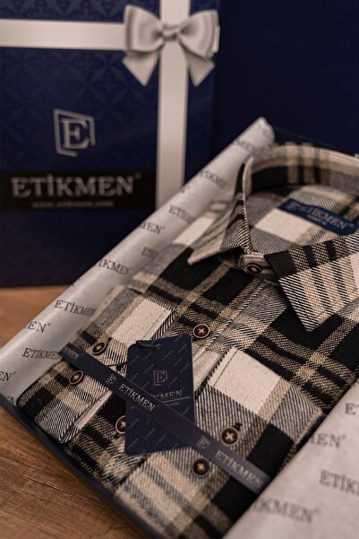 Etikmen Καφέ Λευκό Slimfit Ανδρικό πουκάμισο Ξυλοκόπος