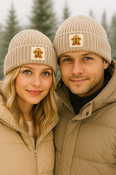 byebruketenci Beretă de lux din lână de culoare bej, cu detalii Gingerbread P...