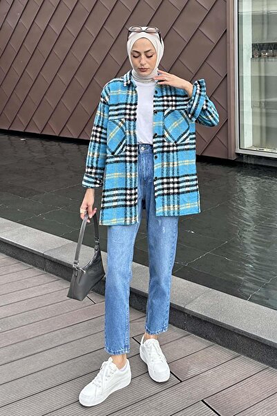 lamelif Πουκάμισο Ξυλοκόπος με καρό σχέδιο με λεπτομέρεια διπλής τσέπης μπλε