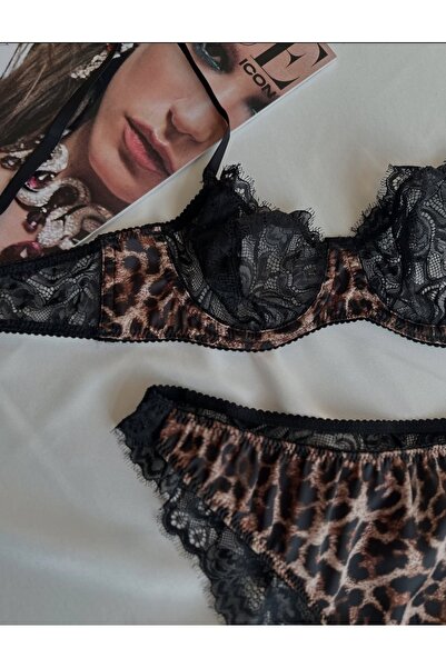 Freya Leopar Dantelli Balenli Kapsız Külotlu Sütyen Takım