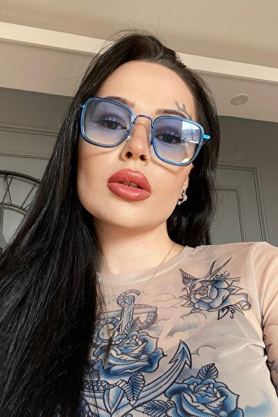 COOLANDBETTER BLUE GLASSED METAL FRAME SQUARE LARGE SIZE SUNGLASSES UNISEX