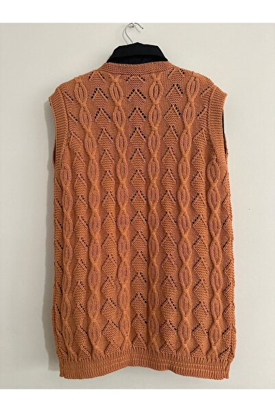 Çeyizcim Orange Knitwear Knitted Vest with Pockets and Buttons