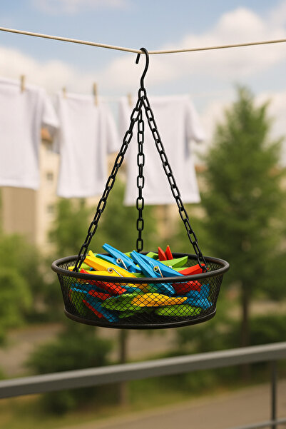 VENON Чорний 25 см металевий кошик для прищіпок Кошик для прищіпок на все життя Кошик для в'язання Організатор для кошиків з підвісною системою