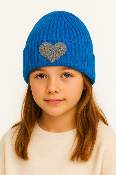 byebruketenci قبعة صوفية فاخرة للأطفال والشباب باللون الأزرق مع نمط قلب لامع ...
