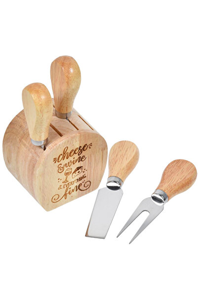 OEM Set of 4 cheese and appetizer knives, stainless steel, wood, with stand