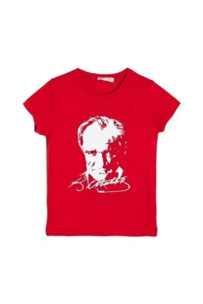 Papido Dečiji kostim kratkih rukava Ataturk Štampano za nastup T-shirt crveni