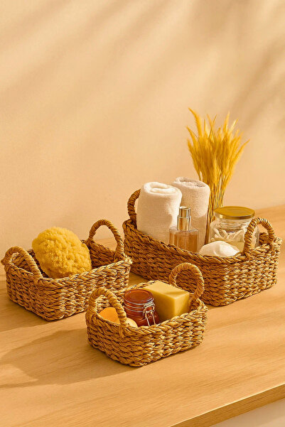 Woodcept. 3'lü Hasır Çok Amaçlı Banyo Mutfak Makyaj Aksesuar Organizeri, Çok Amaçlı Düzenleyici