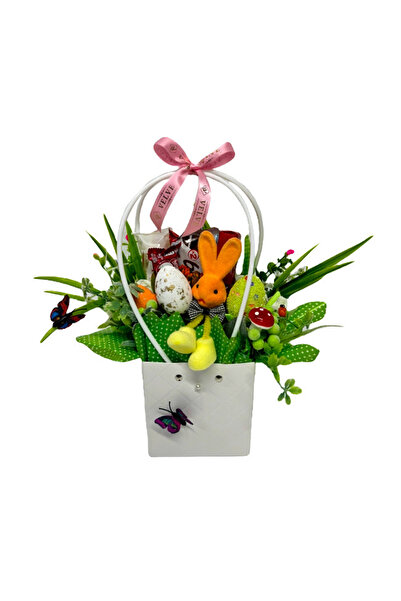 velve Cos Easter, decoratiune iepure, 3 oua decorative, trandafiri si plante ...