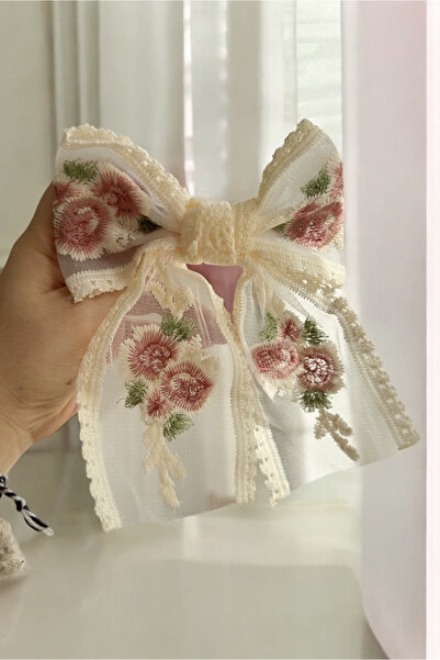 WhimsyWhite Vintage fransız dantel fiyonk toka, klipsli pembe dantel toka