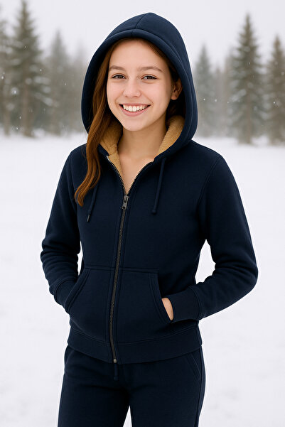 Classy Комплект спортивного костюма з 2 предметів - Комплект спортивного костюма з капюшоном і вишивкою - 3 нитки Шардон, крім рукавів Welsoft